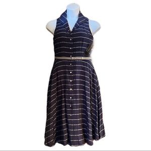 Jones New York Belted Dress (Navy Blue & Silver)